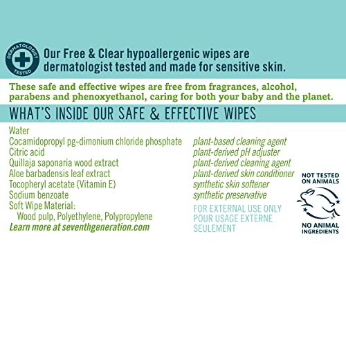 Seventh Generation Baby Wipes Sensitive Protection with Snap Seal Unscented Baby Wipes 64 Count