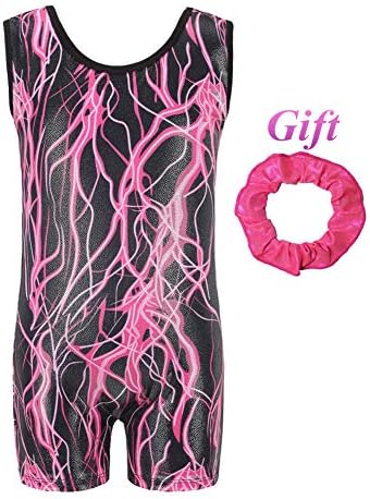 Hougood Gymnastic Leotards for Girls Ballet Dance Bodysuit Stripes Diamond Ballet Leotard Dance Costumes Gymnastics Jumpsuit Dancewear Age 3-14 Years