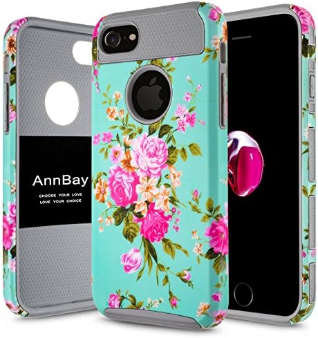 iPhone 7 Case, AnnBay 2in1 High Impact Hard Hybrid Dual Layer Shock-Absorbing Anti-Scratches Drop Protection Flexible TPU Scratch Resistant for Apple iPhone 7(2016) (Floral Gray)