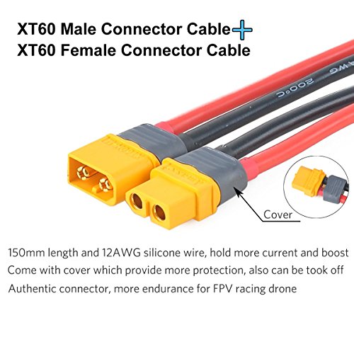 4pcs XT60 Plug Male Female Connector with Sheath Housing Connector with 150mm 12AWG Silicon Wire for RC Lipo Battery FPV Drone