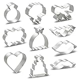 LILIAO Cookie Cutters Set Wedding - 10 PCS - Wedding Dress, Diamond Ring, Bow-tie, Wedding Cakes, Heart, Heart Wings, Bouquet, Plaque, Lips Beard - Stainless Steel