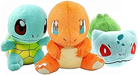3 Piece Set Pokemon Bulbasaur, Charmander and Squirtle Stuffed Plush Doll Kids Toys