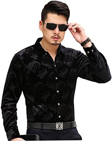 ISMEN Men's Casual Long Sleeve Velvet Dress Shirts