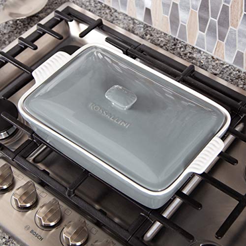 Rossallini Stoneware Casserole Dish Bakeware Set with Lid, Covered Rectangular Dinnerware, Large 4 Quart, 13 by 9 Inch, Grigio [Grey] - Thumbnail 6