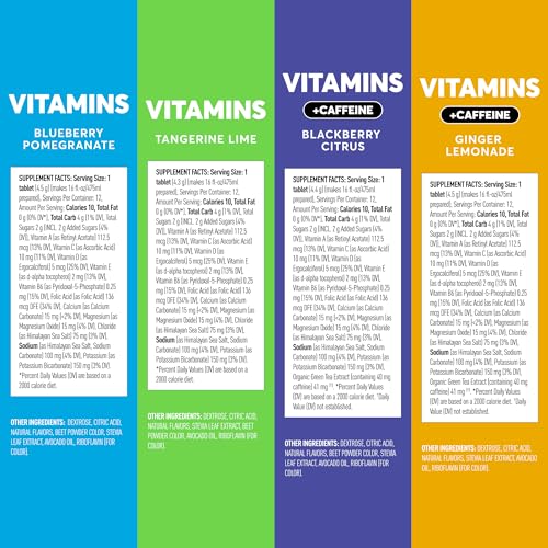 NUUN VITAMINS + CAFFEINE ELECTROLYTE TABLETS WITH VITAMIN D, C, E, A, & B6, FOLIC ACID, MAGNESIUM & 4 OTHER ESSENTIAL ELECTROLYTES, GLUTEN FREE & VEGAN, BLUEBERRY CITRUS