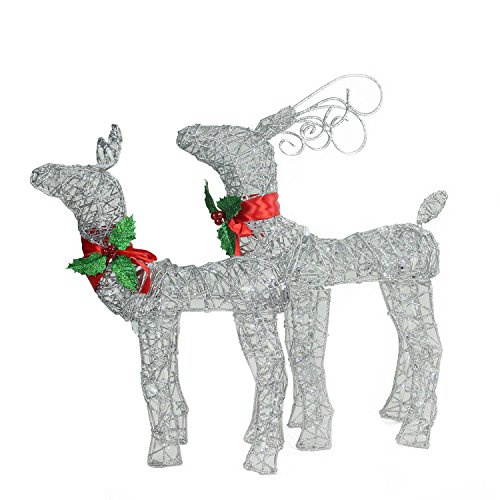 Set of 2 LED Lighted Glitter Buck and Doe Reindeer Christmas Yard Art Decorations (Led Christmas Reindeer)