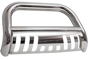 MOTORHOT Stainless Steel Front Bumper Bull Bar Grille Guard Compatible With 2005-2019 Nissan Frontier 2005-2008 2018 2019 Pathfinder 2005-2015 2018 2019 Xterr Silver