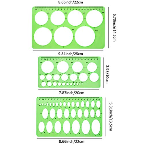 Kasmena 9 Pcs Plastic Geometric Drawings Stencils Measuring Templates Geometric Rulers for Office and School,Planner Painting Drawing,Clear Green Color - Thumbnail 4