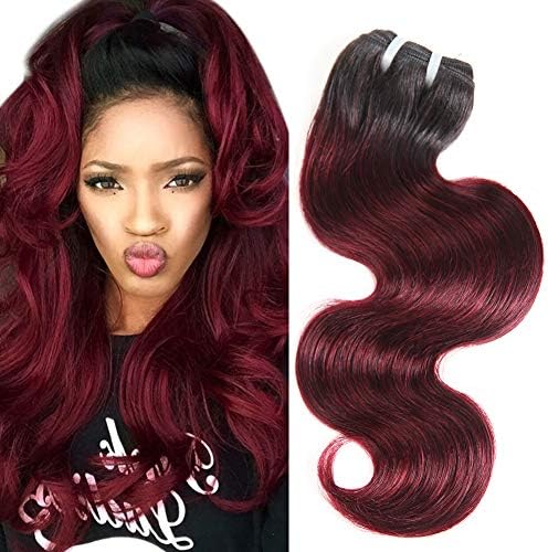 Bk Beckoning Brazilian Virgin Body Wave Single Bundle 14 Inch Two Tone 1b99j Hair Extensions Ombre Burgundy Color Unprocessed Brazilian Human Hair Weave 50G