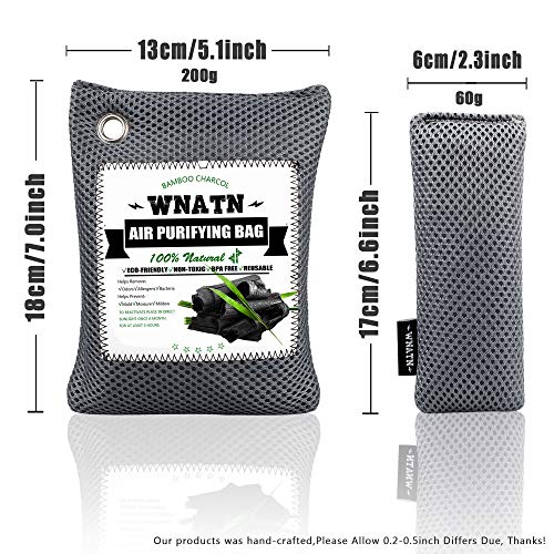 WNATN Natural Air Purifying Bamboo Charcoal Bags, 6Pack(2Ã—200g +4Ã—60g) Shoe Deodorizer, Odor Eliminator, Odor Absorber for Cars and Closets