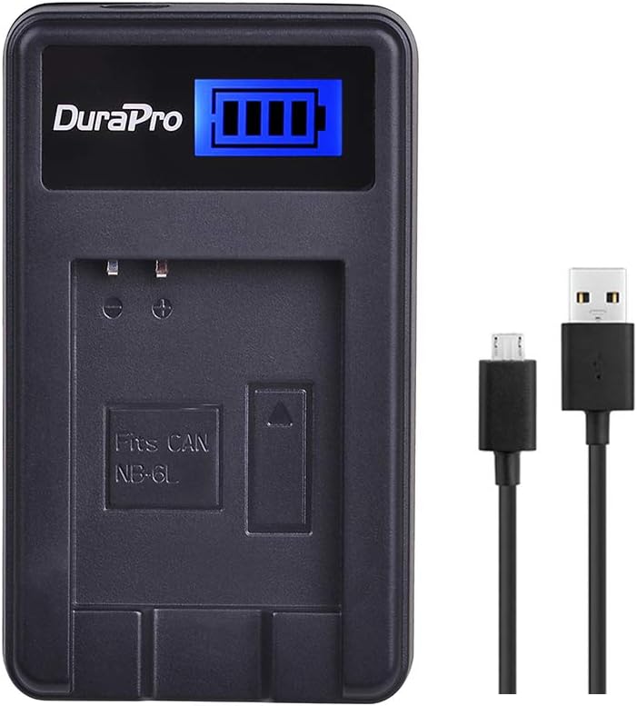 DuraPro LCD USB Battery Charger Replacement for Canon NB-6L / NB-6LH, Select PowerShot Cameras: IXUS 310, SX275, SX280, SX510