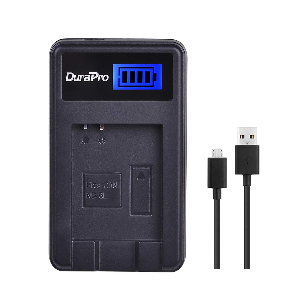 DuraPro LCD USB Battery Charger Replacement for Canon NB-6L / NB-6LH - Select PowerShot Cameras: IXUS 310, SX275, SX280, SX510, 200, 105, 210, 300, S90, S95, SD1300