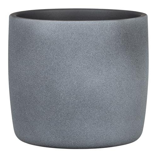 SCHEURICH Set of 2 Solido Dark Stone Ceramic Pots – 5.9" Barrel-Shaped Indoor P…