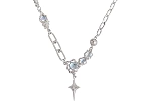 QXFQJT Y2k Moonstone Necklace Y2k Coquette Aesthetic Star Heart Cross Necklace Jewelry for Women Valentine's Day