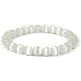 Reiki Crystal Products Natural Selenite Bracelet 8mm for Reiki Healing and Vastu Correction Protection Concentration Spirituality and Increasing Creativity