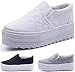PPXID Women's High Platform Slip On Loafers Casual Canvas Student Shoes