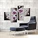Wieco Art Beautiful Purple Flowers Oil Paintings on Canvas Wall Art for Bedroom Home Decorations Modern 100% Hand Painted 4 Panels Contemporary Stretched and Framed Abstract Floral Artwork