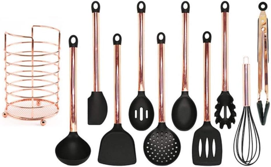 Cooking Tools Kitchen Utensils 10/11pcs Set Rose Gold Stainless Steel Handle Silicone Nonstick Pan Heat Resistant Kitchen Tools,11-pcs Kitchen Set