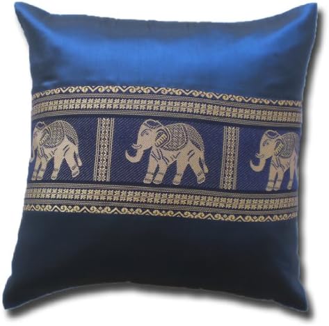 Elephant Dark Blue Thai Silk Cushion Cover Pillow Case/Cushion 41.5 x 41.5 cm/Sofa Bed