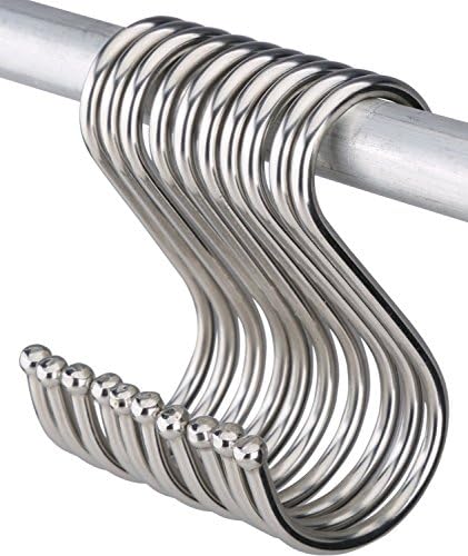 FLFLK 10-Pack Stainless Steel Round S Shaped Hanging Hooks Hanger Silver Kitchen Spoon Pot Pan Clothes Storage Rack (L)