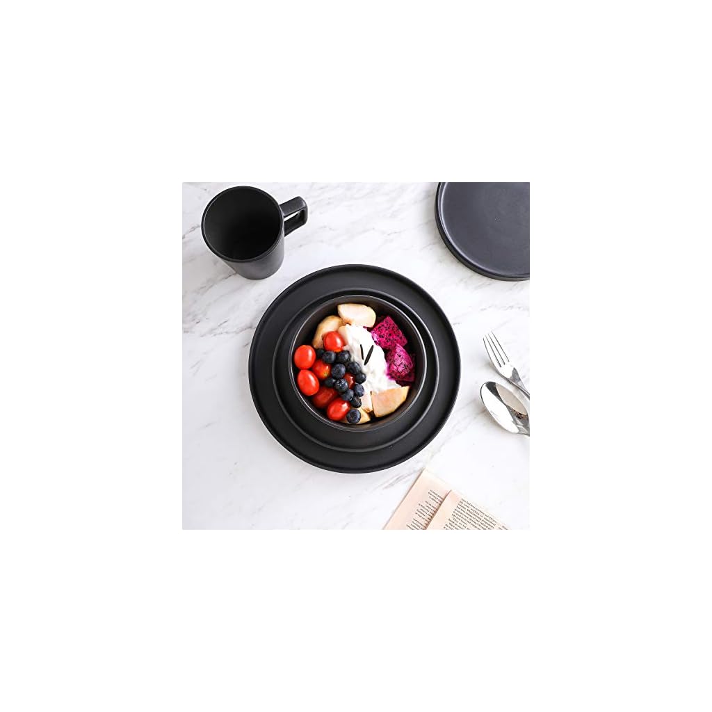 Stone Lain Coupe Dinnerware Set, Service For 8, Black Matte, 32 Piece