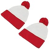 Waldo Costume Red White Pom Pom Cuff Knit Beanie Hat (One Size, 2 Pack)