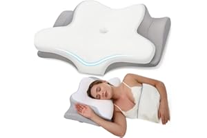 PAYHUIN Cervical Neck Pillow, Memory Foam Pillows for Neck and Shoulder Pain Relief, 2 Heights Ergonomic Pillow with Breathable Ice Silk Cover, Neck Support Pillow for Side Back Stomach Sleepers Pearl White