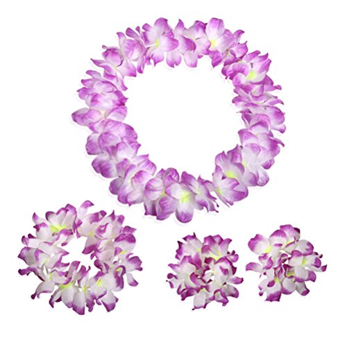 Arlai Set of 4 hawaiian leis and headbands - necklace bracelets headband set (purple)