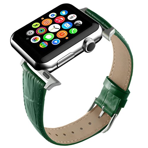 Apple Watch Band, Green Replacement Genuine Leather Strap for iWatch 20mm with Adaper - Thumbnail 3