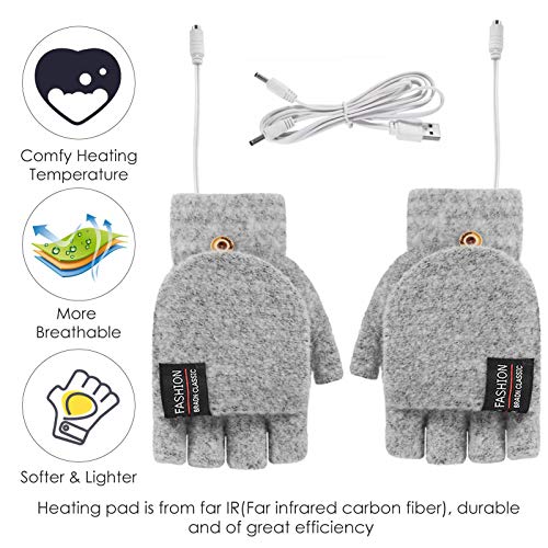 favourall USB oplaadbare verwarmde handschoenen voor mannen vrouwen, 5V halve vinger breien wanten handen warmer wasbare… - Image 8