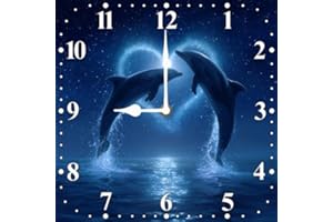 Lefangovs Dolphin Clock 10inch Wooden Square Modern Art Wall Clock Silent No Tick Battery Powered for Kitchen Bedroom Bathroo