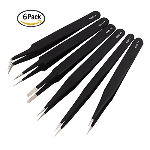ESD Tweezers Tools Kit-Precision Anti-static Tweezers Set Non-magnetic Multi-standard Stainless Steel Tweezers Repair Kit-For Elnics, Jewelry-making, Laboratory Work, Hobbies -6Piece