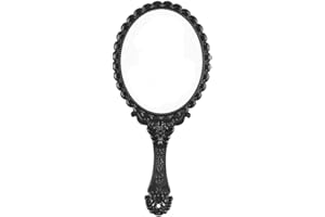 XPXKJ Hand Mirror Vintage Handheld Mirror with Handle Vanity Makeup Mirror Travel Mirrors (Black, Oval)