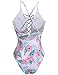 Ekouaer Women's One Piece Swimsuits V Neck High Cut Bathing Suit Sexy Monokini Swimwear Pink Flower,Large