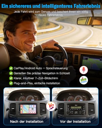 Double DIN Radio Apple Carplay 7 Inch 2Din Android Car Radio with HD IPS Screen, Double DIN Car Play Car Radio Touch Display with Navi, Bluetooth, AM/FM SWC