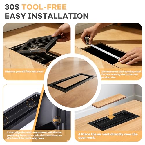 SOLRIX 20PCS Floor Registers 4x10,Black Flush Floor Vents Heavy Duty Steel Floor Registers Walkable Floor Register Vent Unadjustable Vent Covers for Home Floor Office Safety-Focused Families