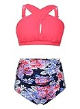 Astylish Women High Waist Two Piece Floral Bikini Front Cross Swimsuit