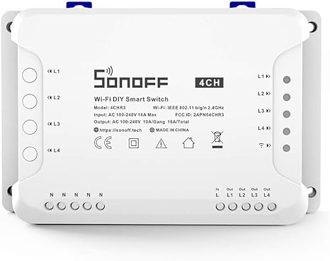 SONOFF 4CHR3 Interruptor Inteligente Wi Fi De 4 bandas 3 Modos de
Trabajo Con modo de autobloqueo enclavamiento e inching Puerta De
Garaje Con Control Remoto Supports Alexa Google Home e IFTTT Precio
estimado 29.99 €