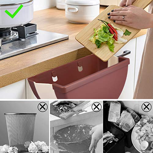 Hanging Trash Wall Mounted Waste Bin， Mini Foldable Garbage Trash Can 6.9 L for Cabinet Car Bedroom Bathroom&Outdoor Garbage Trashcan (Navy Blue)