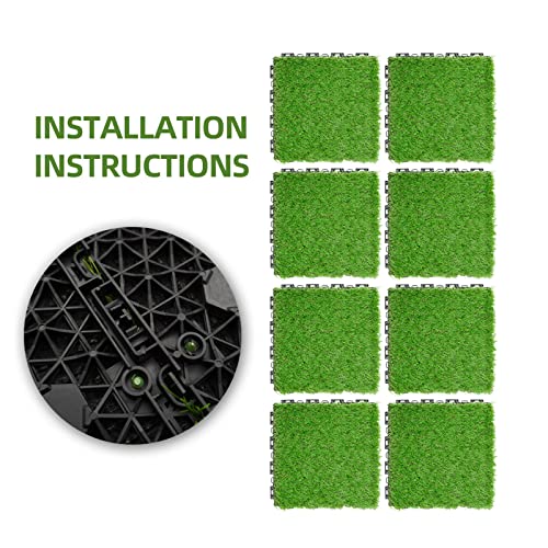 Artificial Grass Turf Tile, Interlocking Grass Rug, 1*1FT, 1.5 Inches