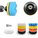 FSTURIOS 11PCS Car Foam Polishing Pads Kit, 3 Inch Hook and Loop Polishing Pads with M10 Drill Adapter, Sponge Pad Wool Buffing Pad Drill Polishing Kit for Car Detailing Waxing