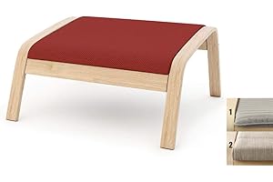 Vepping Lude Multi Colored Armchair Replacement Cover, Fits IKEA Poäng Armchair, Cushion not Included (Footstool Design 2, Cotton - Red)