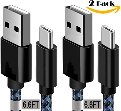 USB Type C Cable, AWOGER 6Ft 2 Pack Nylon Braided Cord Fast Charger for Samsung Galaxy Note 8 S8 S8 plus, Google Pixel, Pixel 2 XL, LG V30 G6 V20 G5, Nintendo Switch, New Macbook and More (Black/Blue)