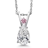 Gem Stone King 14K White Gold Teardrop Pendant Necklace for Women | 7X5MM Gemstone Birthstone & Pink Lab Grown Diamond | 18 Inch Chain | Jewelry Gift for Mom Wife