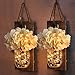 PONOSIR Handmade Home Decor Mason Jar Sconces Rustic Wall Decor Farmhouse Decor Decorative Jar Iron Hook Champagne Hydrangea Led Light Strips（Type 1