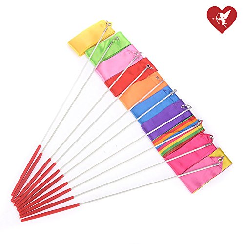 SS Cohen10 Colors Gymnastic Dance Ribbon Streamer 13.1-foot Dancing Baton Gym Rhythmic Ribbons with Wand Art Artistic Gymnastics Ballet Twirling Rod Stick for Women Girls Kids Baton Twirling - Thumbnail 4