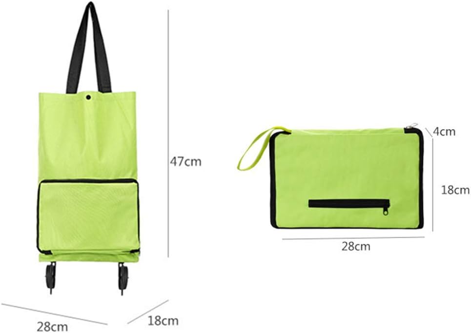 Foldable Shopping Cart Folding Shopping Bag Portable Hand-held Collapsible Sundries Bag Wheeled Folding Shopping Cart Collapsible Food bag With Wheels, Green - Image 3