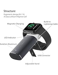Mipow MFI Apple Watch y iPhone cargador portátil, 6000 mAh Portable Base de carga magnética soporte para Power Bank con cable Lightning MFi para Apple Watch y iPhone de batería, Gris