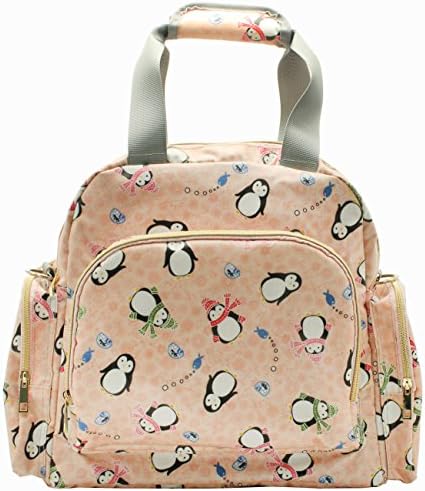 IHONEY Diaper Bag - Plus Matching Baby Changing Pad - Foxes/Penguin Design Backpack and Shoulder Bag Waterproof Fabric Unisex Baby Bag(Pink)