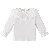 LYQTloml Kids Baby Girl Long Sleeve Collar Shirt Toddler White Blouse Puff Short Sleeve T-Shirt Solid Color Basic Top Bottom